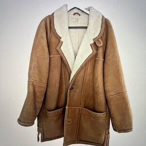 Reed Sportswear Sheep Skin Marlboro Man Nubuck Leather Shearling Coat Large Vtg